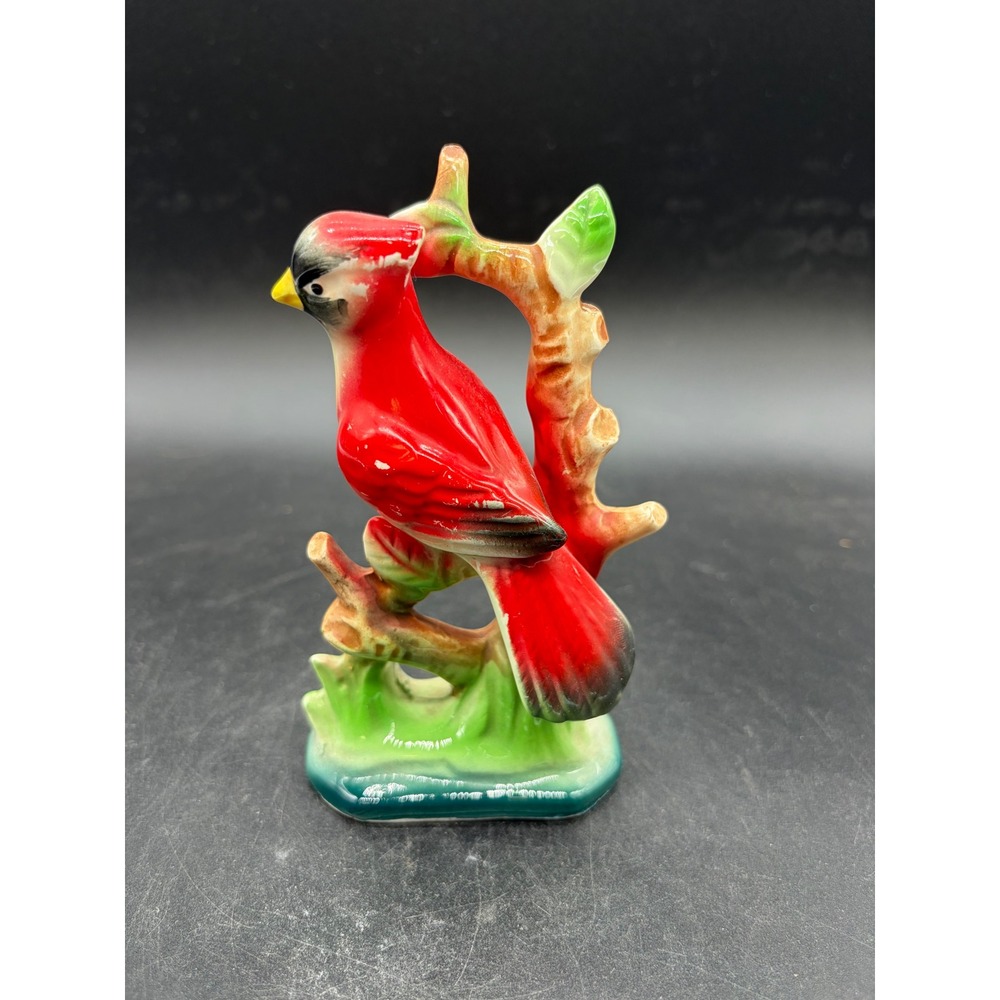 Vintage McLellan's Red‎ Cardinal Bird Ceramic Figurine on Branch Statue Decor